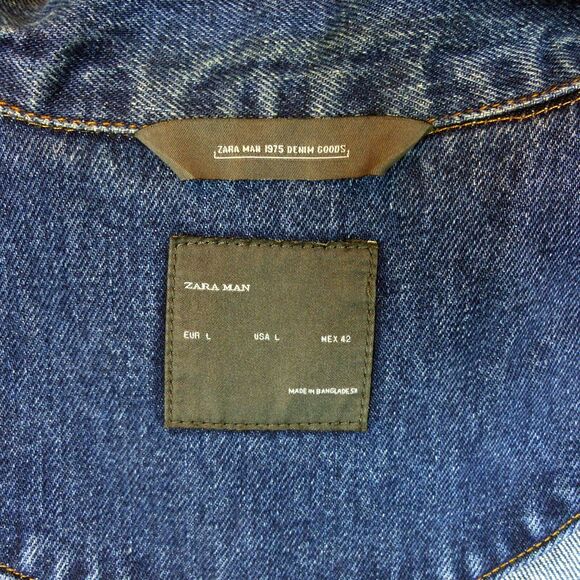 Zara Man 1975 Denim Field Jacket Men L Blue Utility Distress Embellished Grunge - Picture 8 of 14